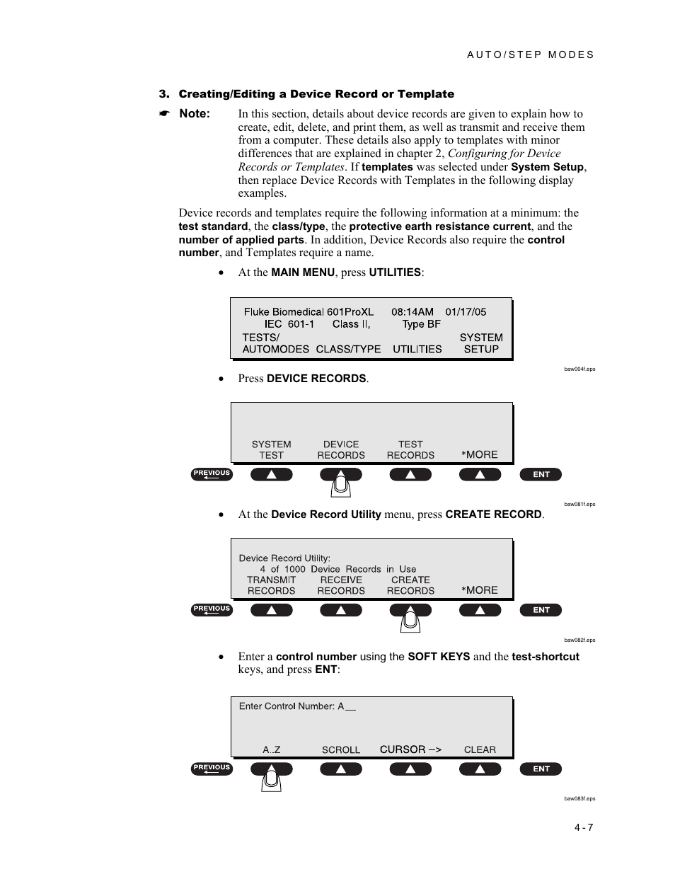Creating/editing a device record or template | Fluke Biomedical 601PRO XL User Manual | Page 87 / 186