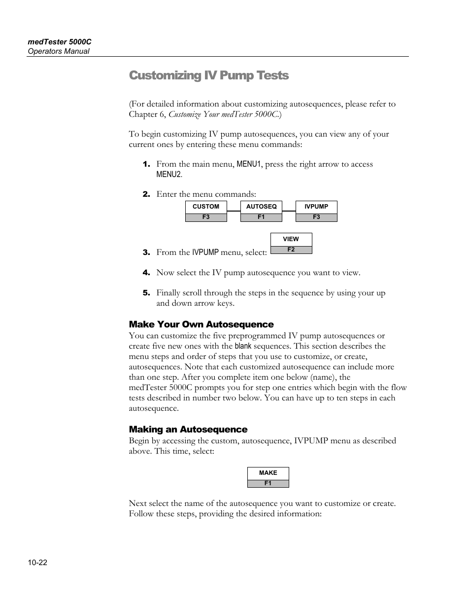 Reinitialize factory default settings, Customizing iv pump tests | Fluke Biomedical medTester 5000C User Manual | Page 160 / 292