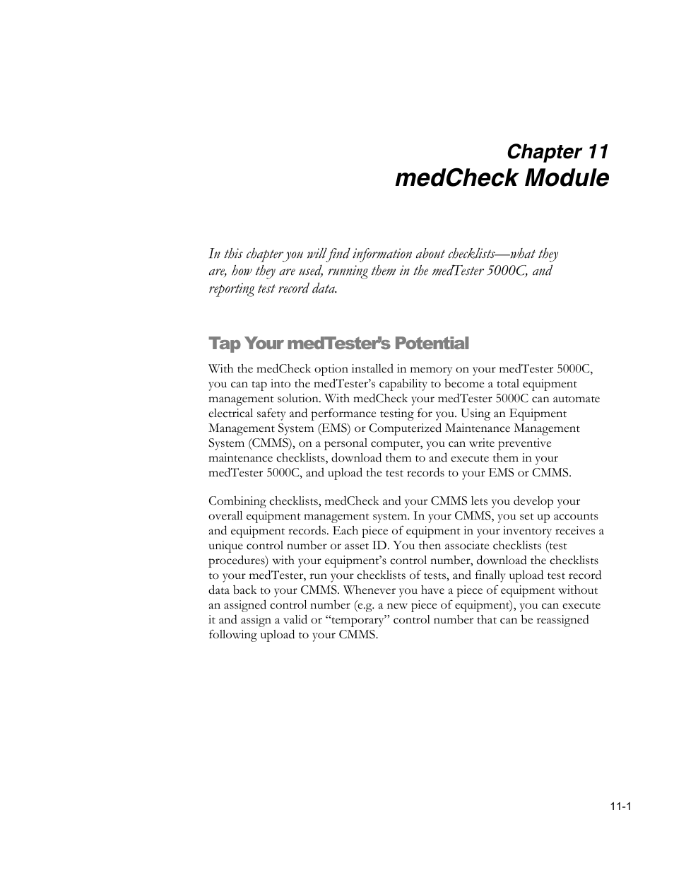 Medcheck module, Chapter 11 | Fluke Biomedical medTester 5000C User Manual | Page 165 / 292