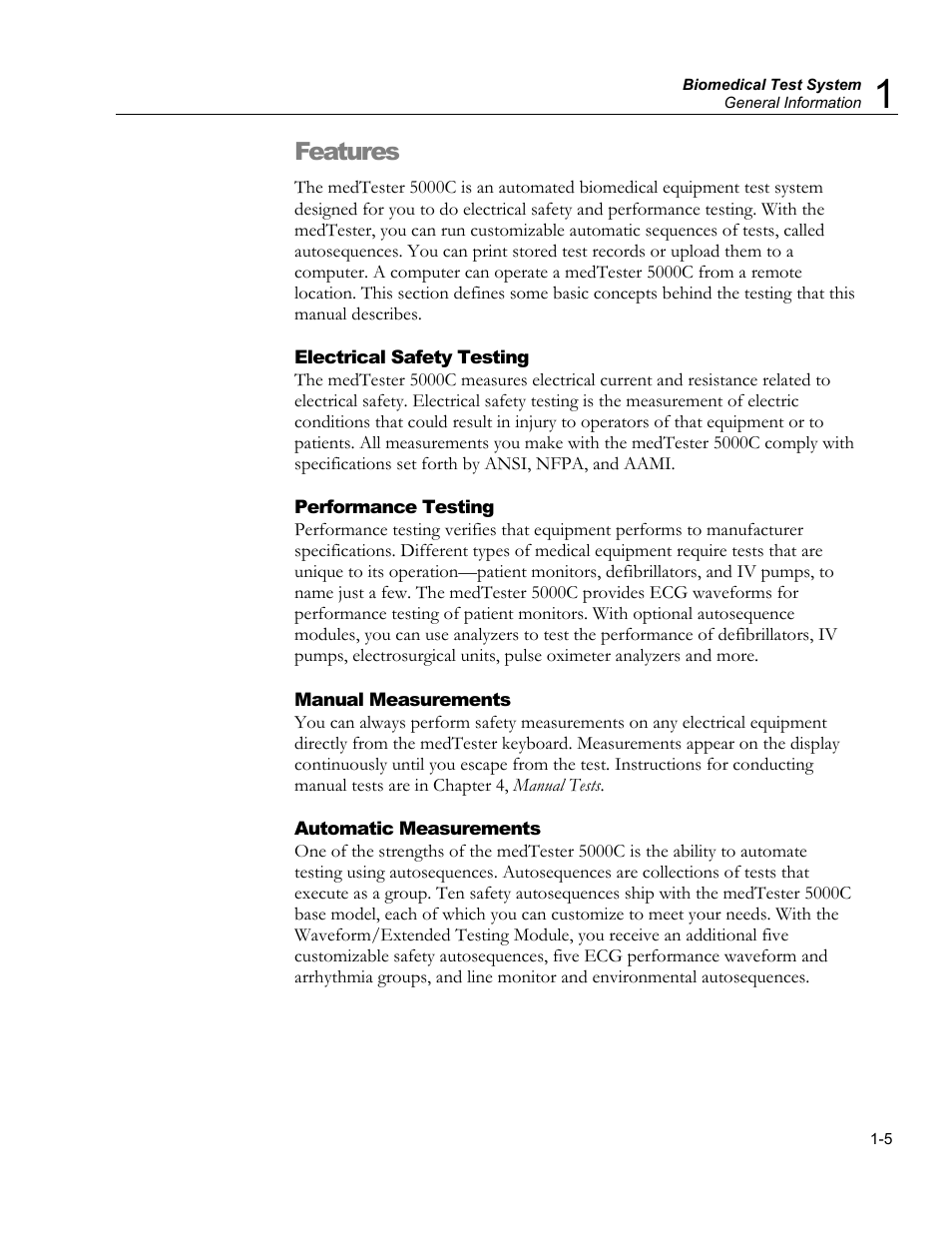 Features | Fluke Biomedical medTester 5000C User Manual | Page 17 / 292