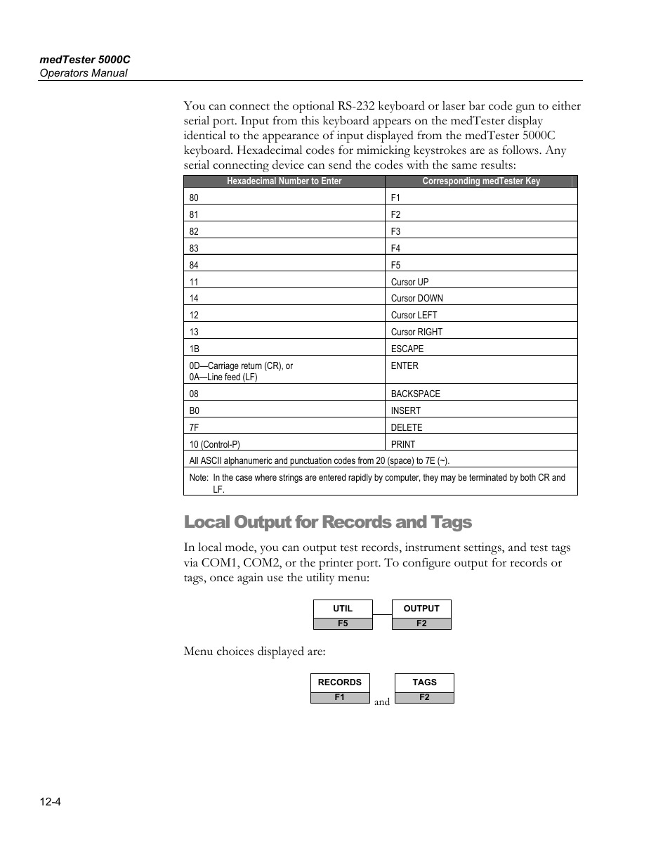 Error responses, Local output for records and tags | Fluke Biomedical medTester 5000C User Manual | Page 182 / 292