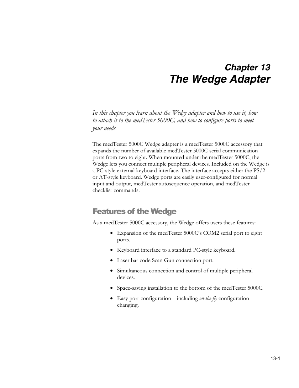Attaching the wedge to the medtester€5000c, The wedge adapter, Chapter 13 | Features of the wedge | Fluke Biomedical medTester 5000C User Manual | Page 197 / 292
