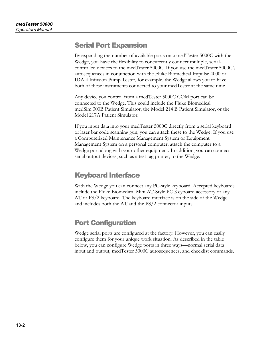 Serial port expansion, Keyboard interface, Port configuration | Fluke Biomedical medTester 5000C User Manual | Page 198 / 292