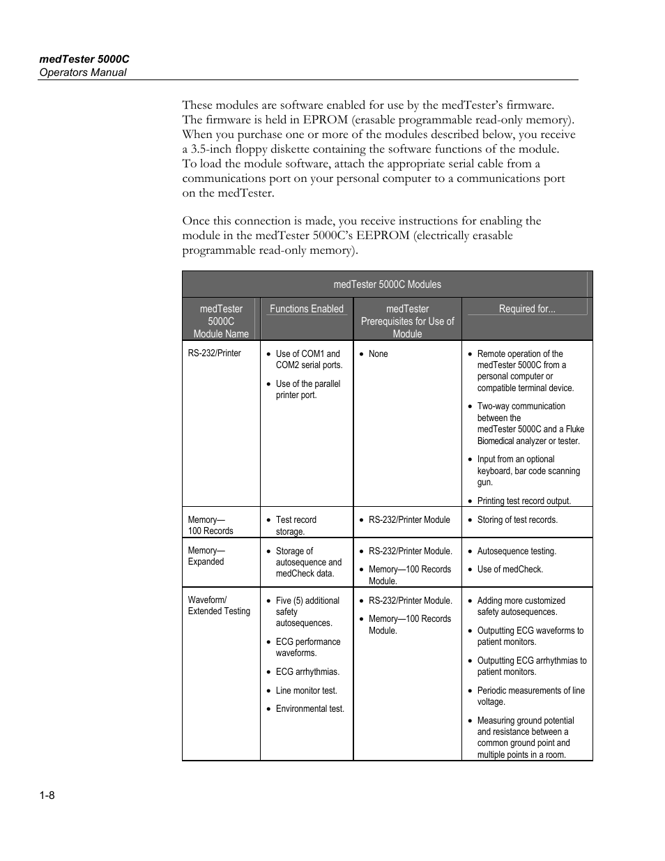 Medtester€5000c instrument specifications, Line voltage and measurements, Leakage current | Leakage current measurements | Fluke Biomedical medTester 5000C User Manual | Page 20 / 292