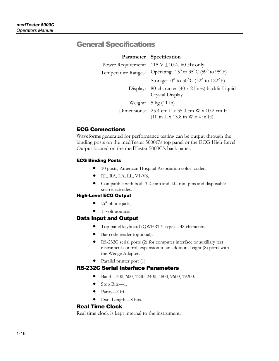General specifications | Fluke Biomedical medTester 5000C User Manual | Page 28 / 292