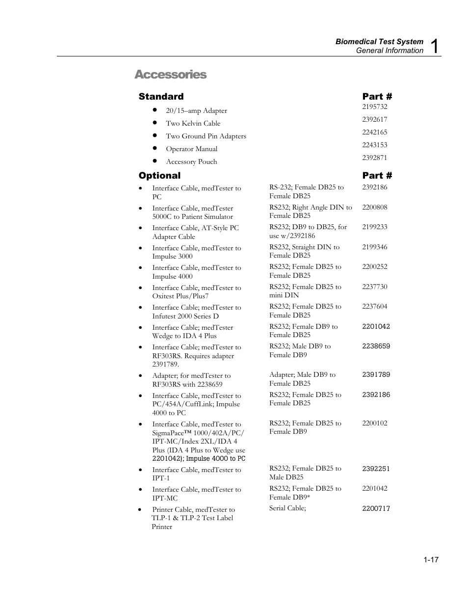 Installation, Factory default settings, Accessories | Fluke Biomedical medTester 5000C User Manual | Page 29 / 292
