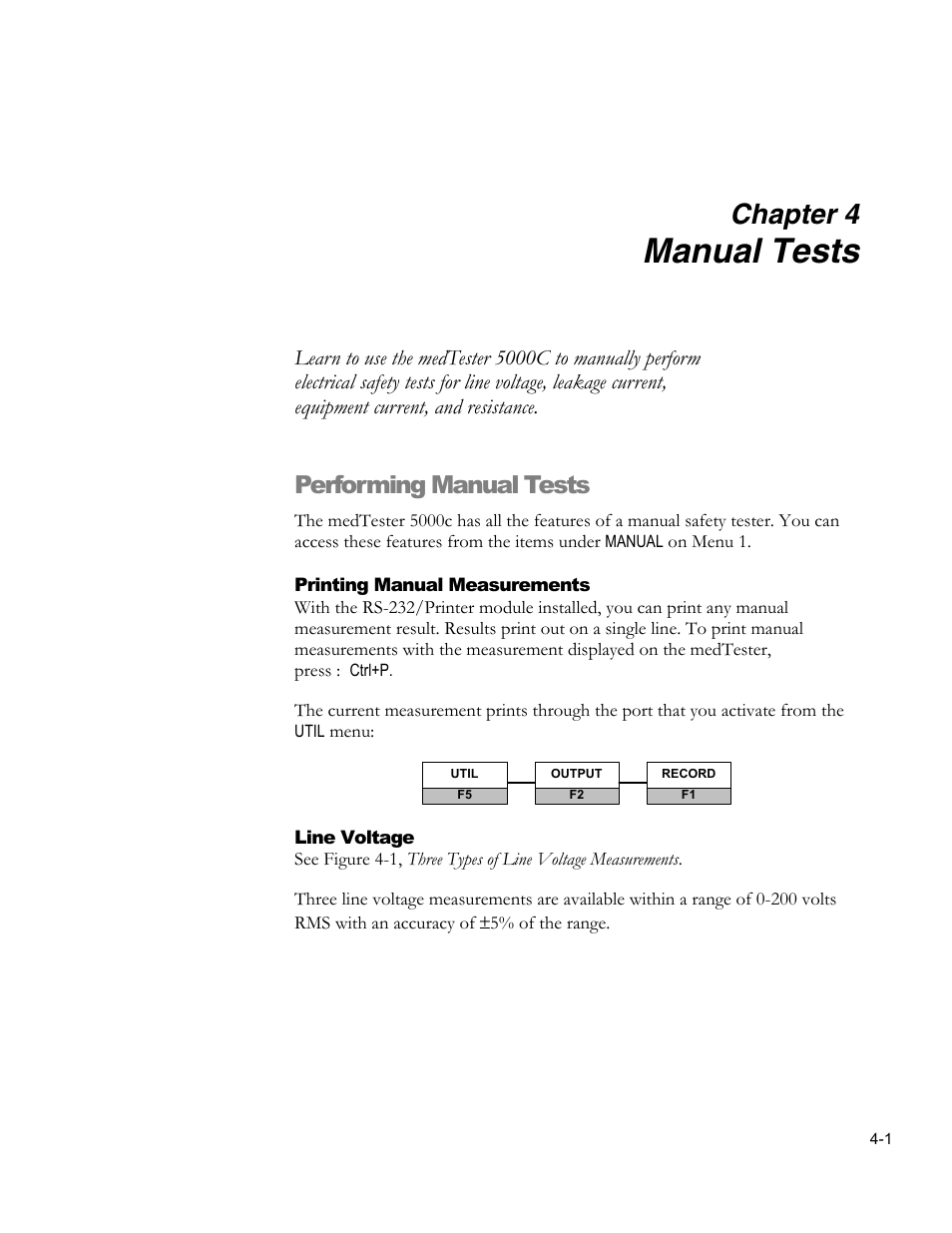 Leakage to groundšall leads, Leakage to groundšindividual lead, Manual tests | Chapter 4, Performing manual tests | Fluke Biomedical medTester 5000C User Manual | Page 47 / 292