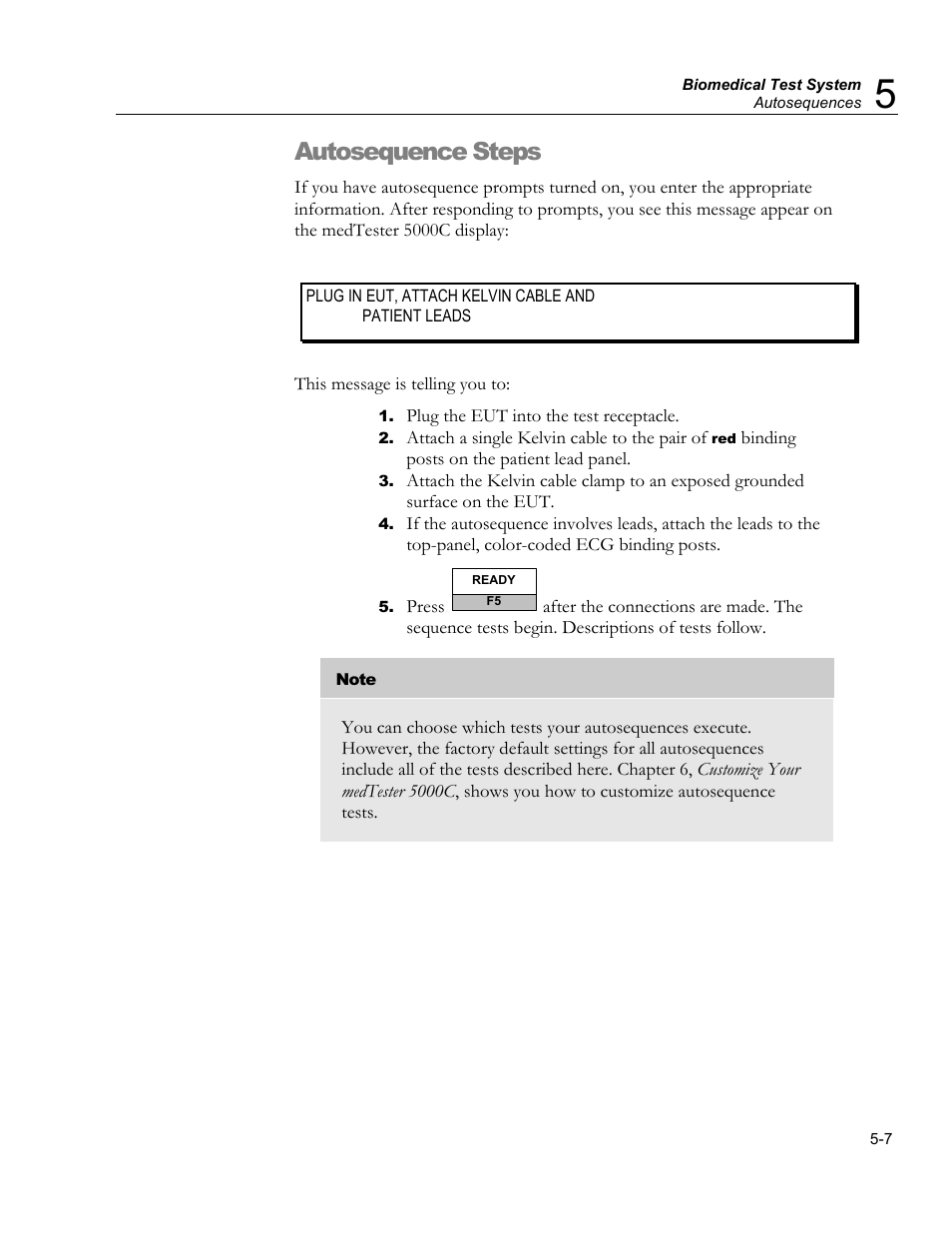 End-of-test prompts, Tag print function, Autosequence steps | Fluke Biomedical medTester 5000C User Manual | Page 77 / 292