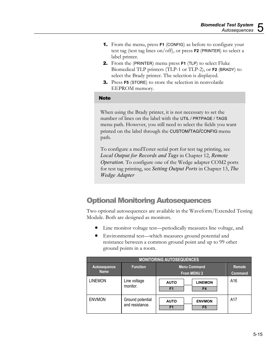 End-of-test prompts, Toolbox monitors, Temperature monitor | Optional monitoring autosequences | Fluke Biomedical medTester 5000C User Manual | Page 85 / 292