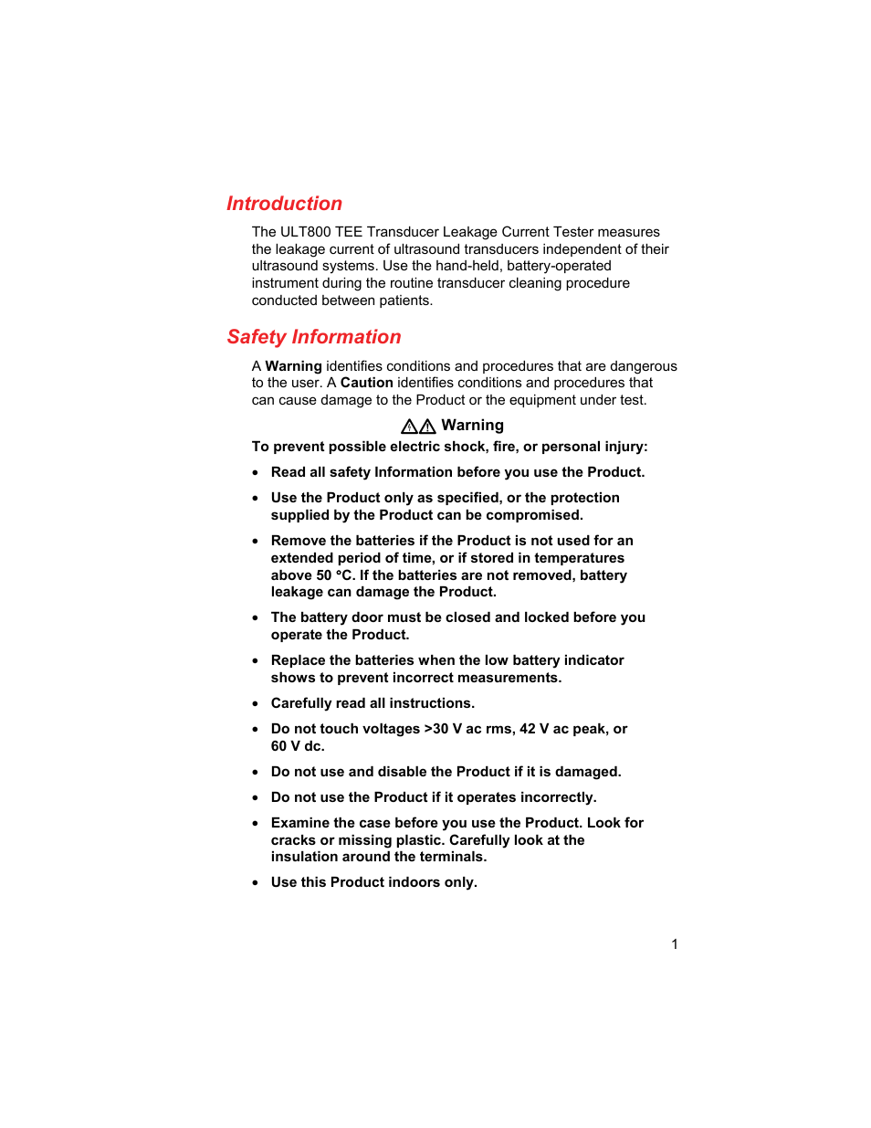 Introduction, Safety information | Fluke Biomedical ULT800 User Manual | Page 11 / 26