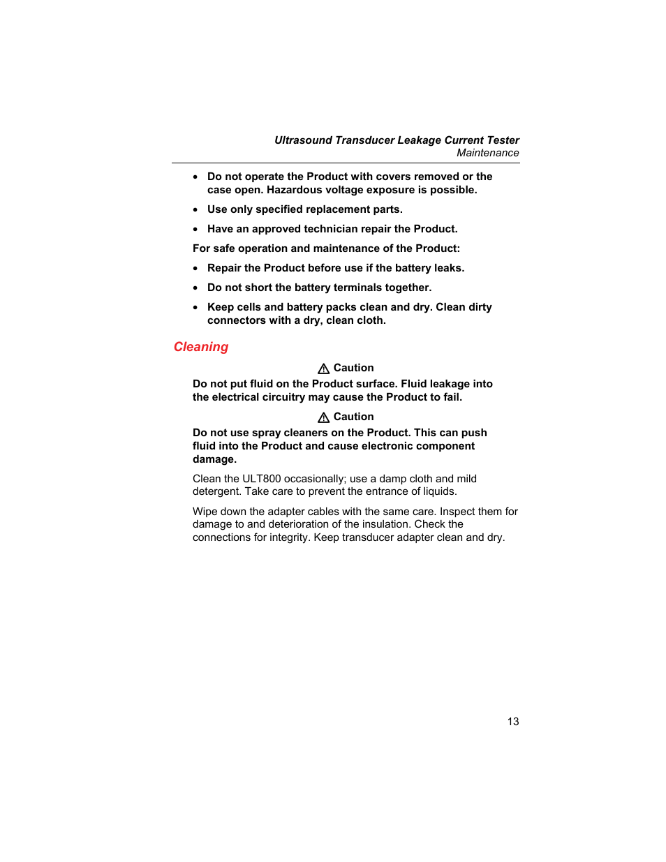 Cleaning | Fluke Biomedical ULT800 User Manual | Page 23 / 26