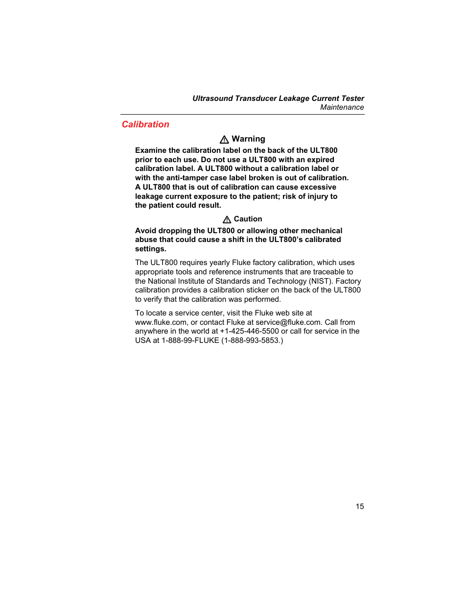 Calibration | Fluke Biomedical ULT800 User Manual | Page 25 / 26