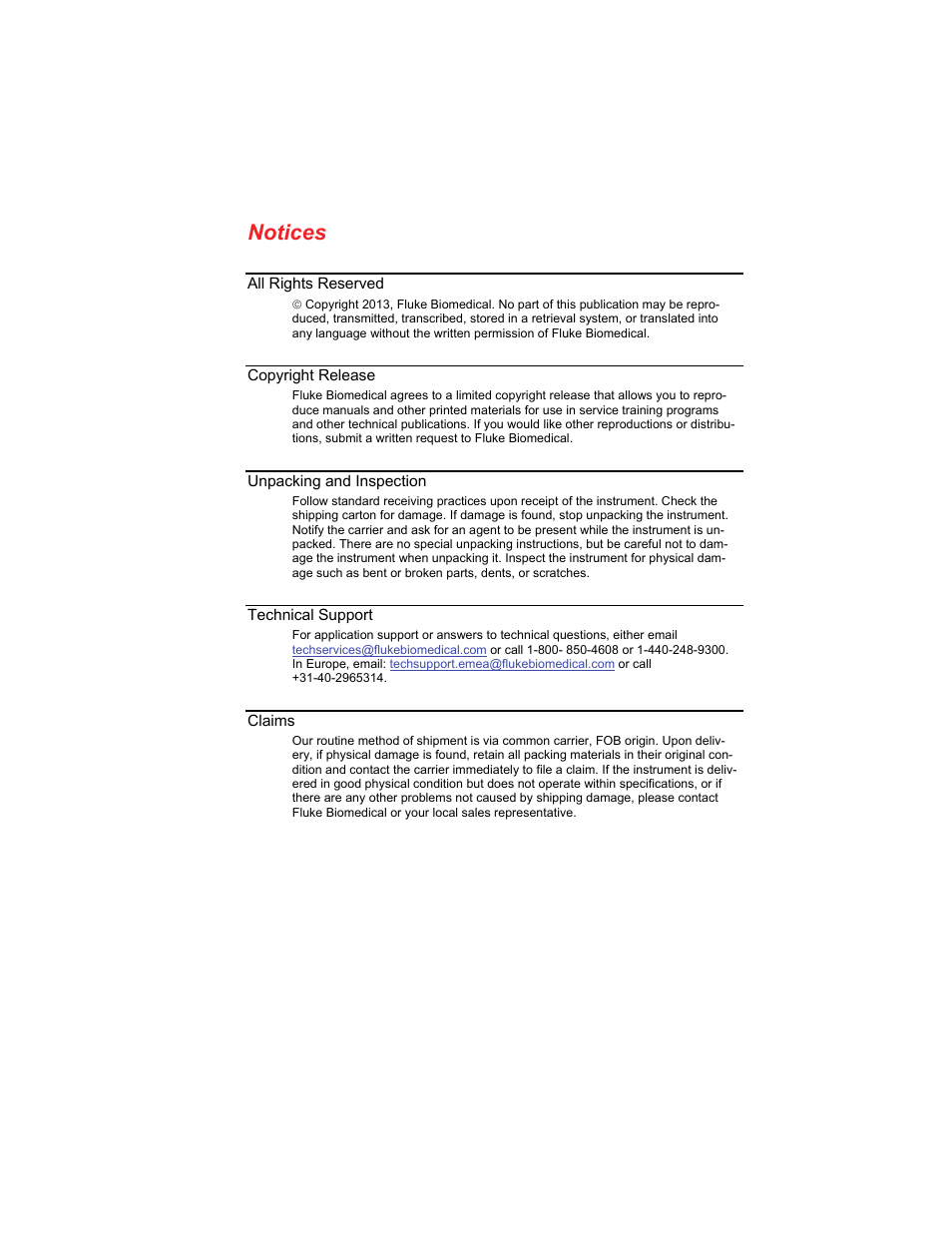 Notices | Fluke Biomedical ULT800 User Manual | Page 3 / 26