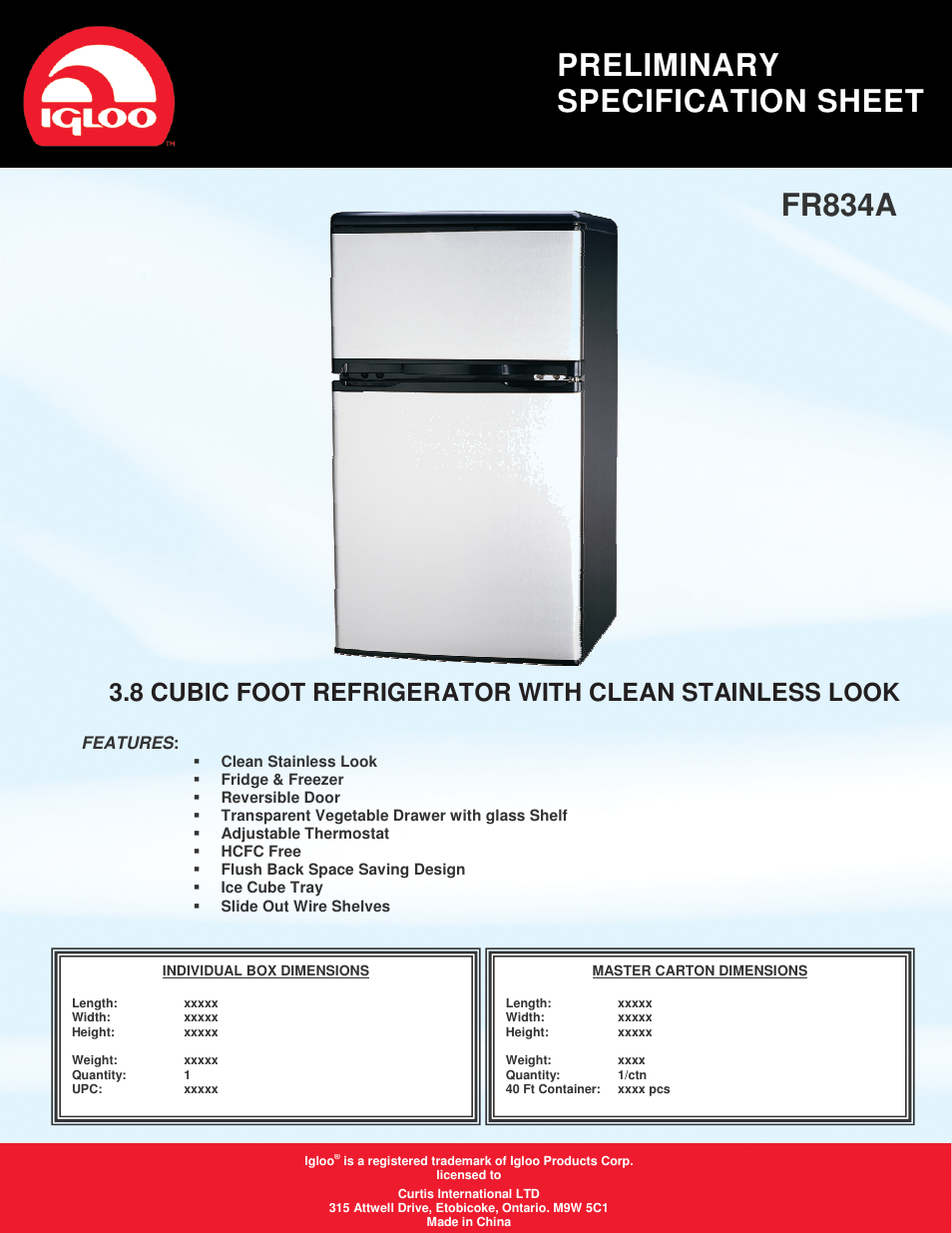 Curtis FR834A User Manual | 1 page