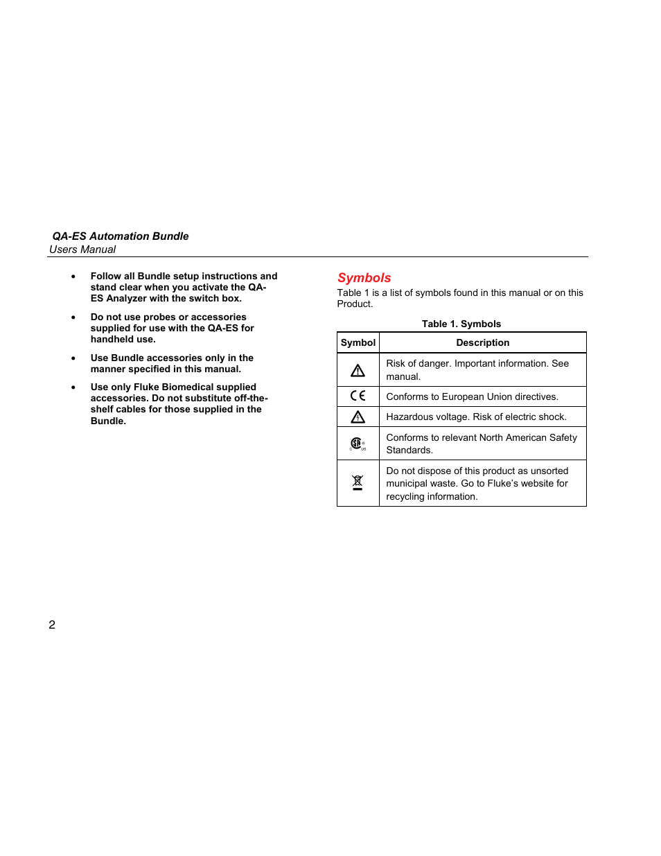 Symbols | Fluke Biomedical QA-ES Automation Bundle User Manual | Page 10 / 26