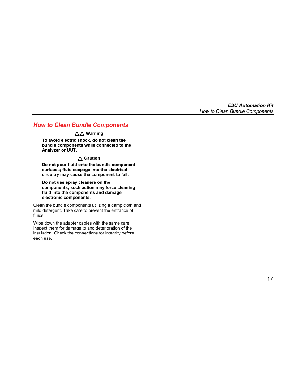 How to clean bundle components | Fluke Biomedical QA-ES Automation Bundle User Manual | Page 25 / 26