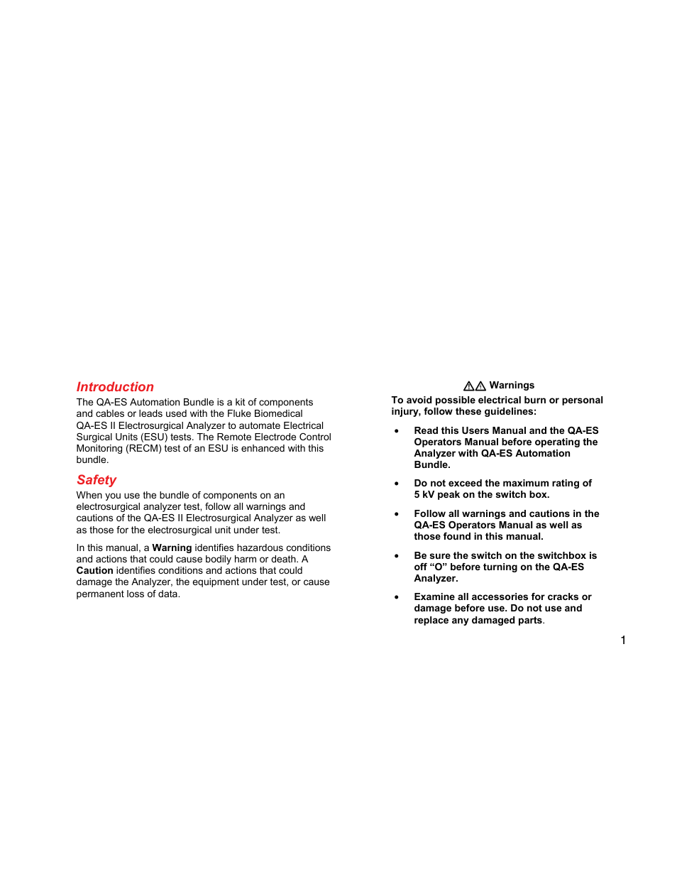 Introduction, Safety | Fluke Biomedical QA-ES Automation Bundle User Manual | Page 9 / 26