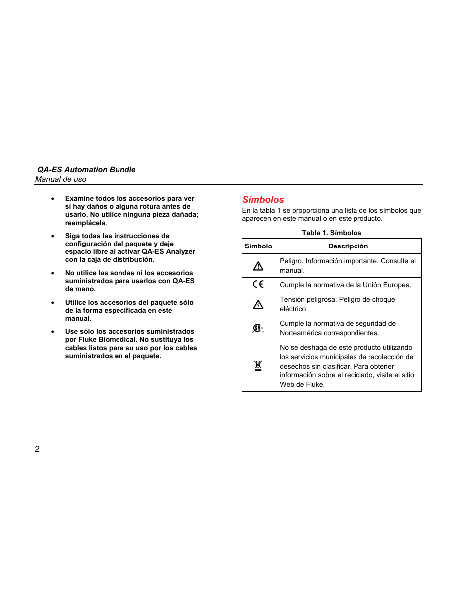 Símbolos | Fluke Biomedical QA-ES Automation Bundle User Manual | Page 10 / 26