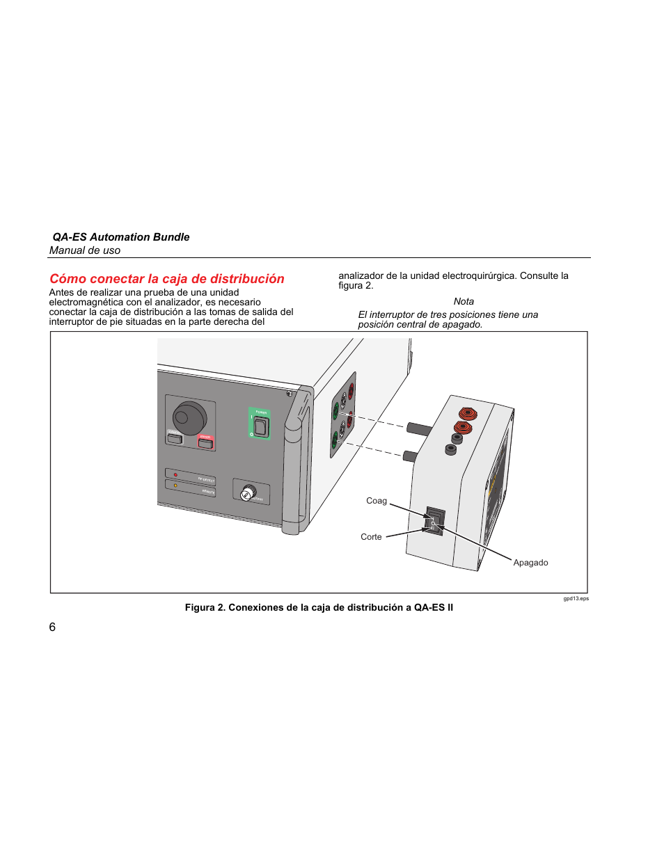Cómo conectar la caja de distribución, Qa-es automation bundle manual de uso | Fluke Biomedical QA-ES Automation Bundle User Manual | Page 14 / 26