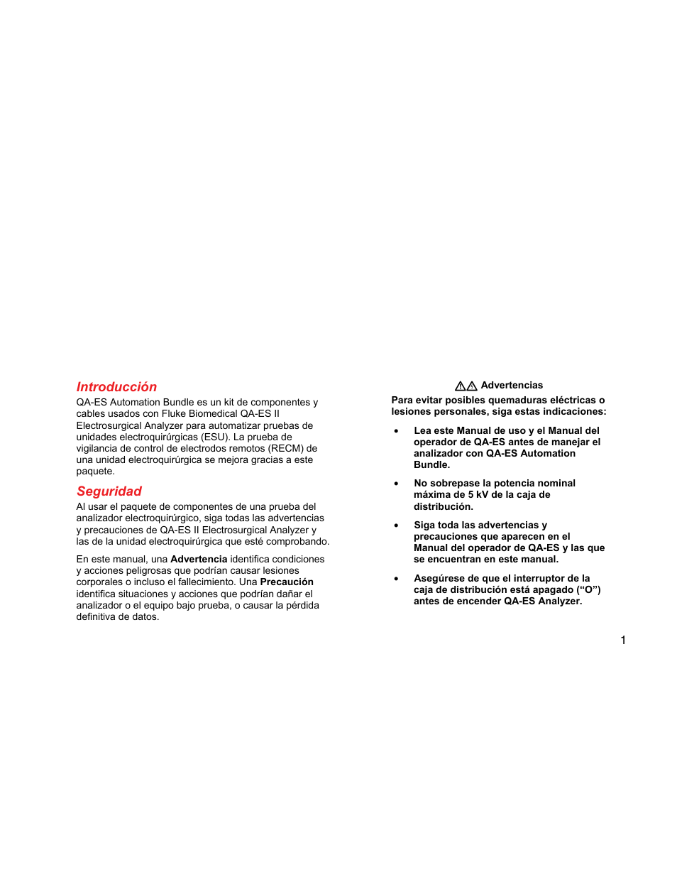 Introducción, Seguridad | Fluke Biomedical QA-ES Automation Bundle User Manual | Page 9 / 26