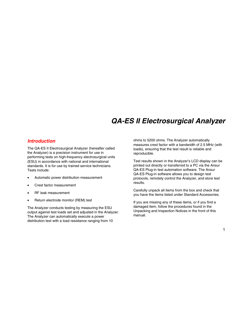 Qa-es ii electrosurgical analyzer, Introduction | Fluke Biomedical QA-ES II User Manual | Page 11 / 34