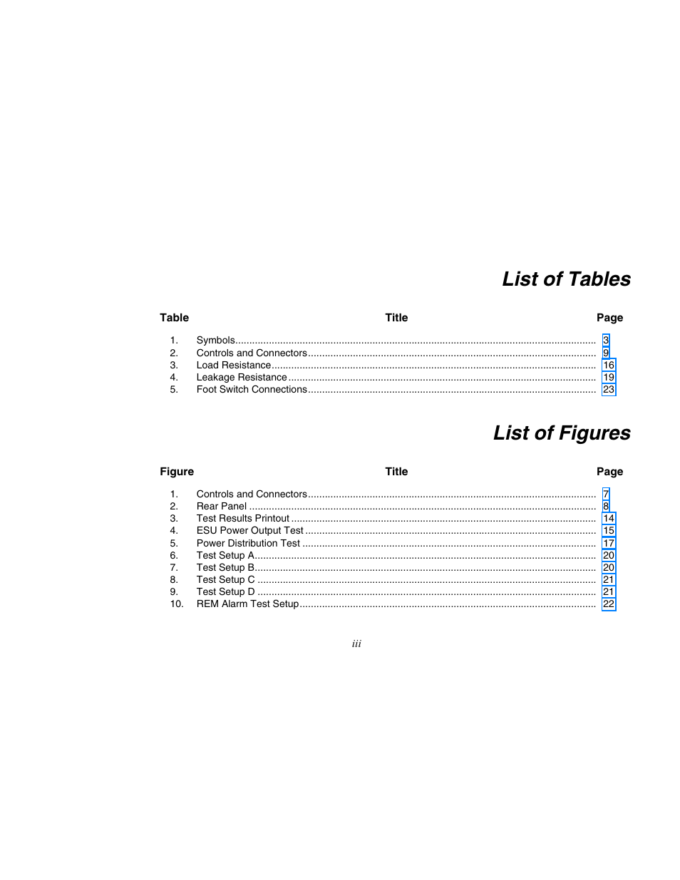 List of tables, List of figures | Fluke Biomedical QA-ES II User Manual | Page 9 / 34