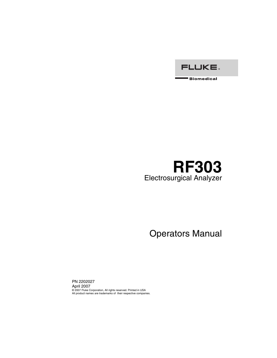 Fluke Biomedical RF303 User Manual | 70 pages