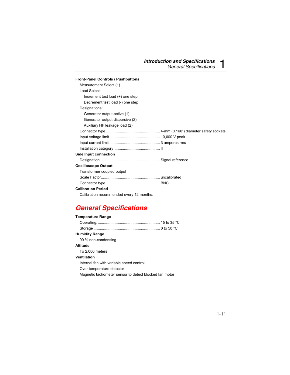 General specifications | Fluke Biomedical RF303 User Manual | Page 21 / 70