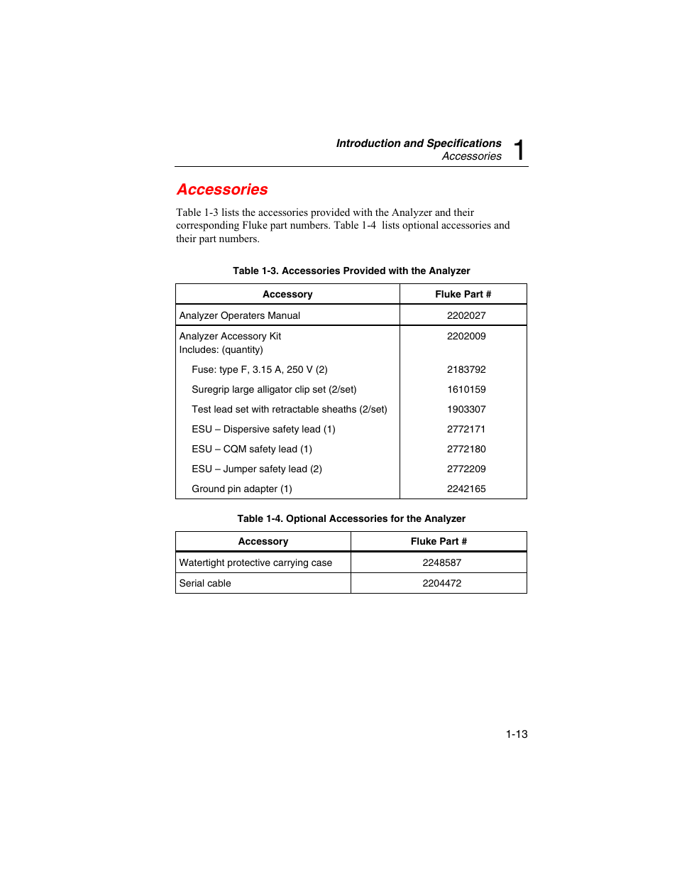 Accessories | Fluke Biomedical RF303 User Manual | Page 23 / 70