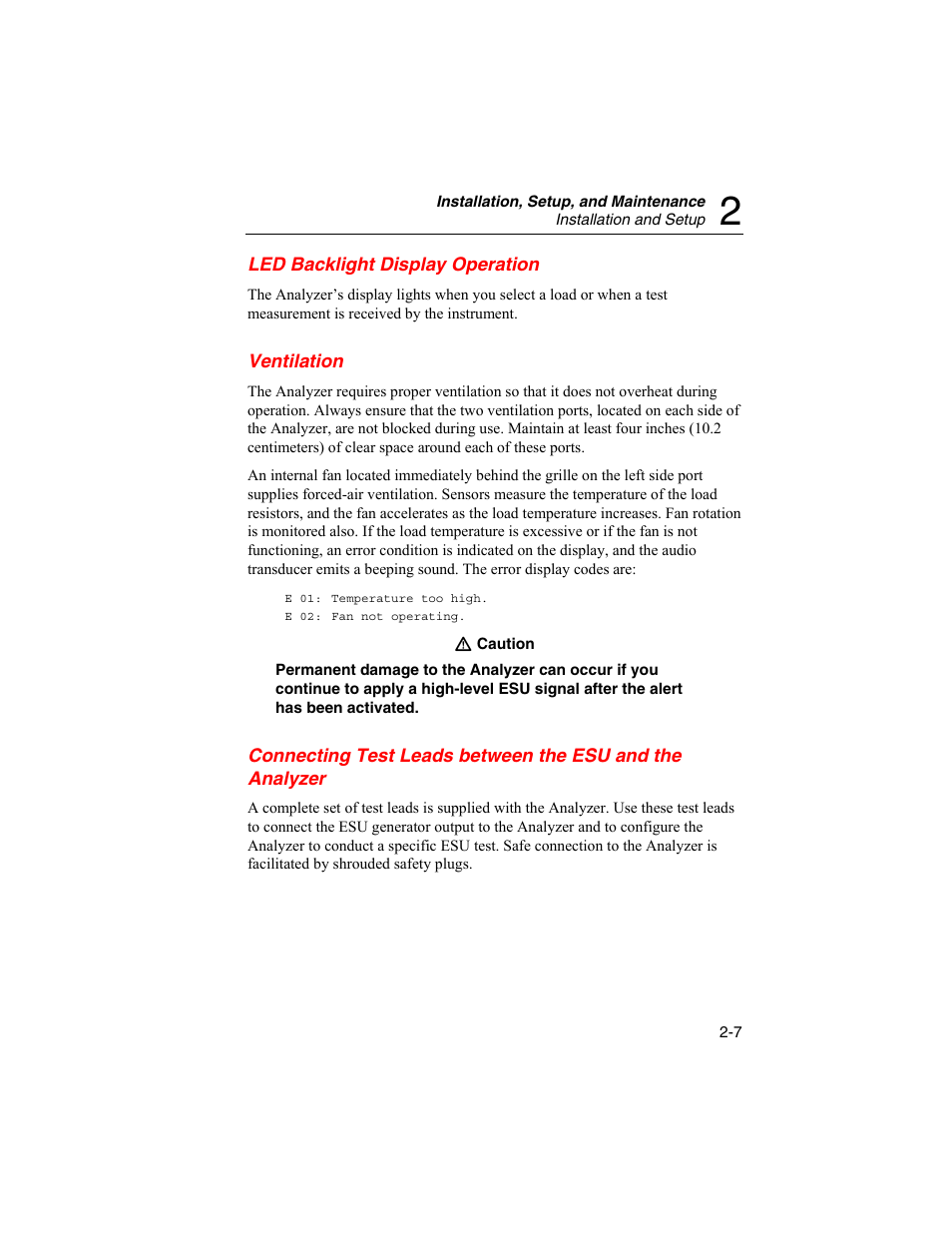 Led backlight display operation, Ventilation | Fluke Biomedical RF303 User Manual | Page 31 / 70