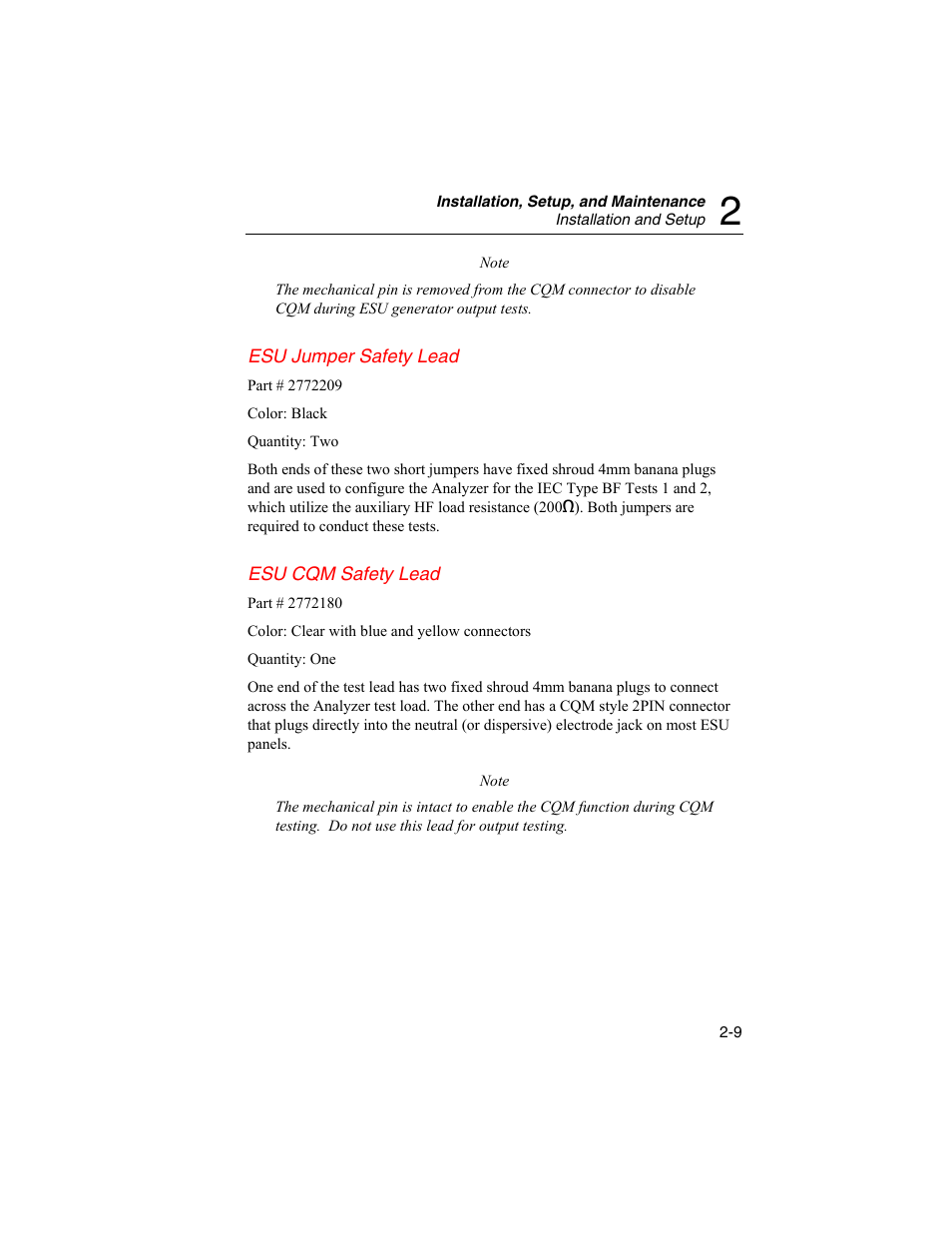 Esu jumper safety lead, Esu cqm safety lead | Fluke Biomedical RF303 User Manual | Page 33 / 70