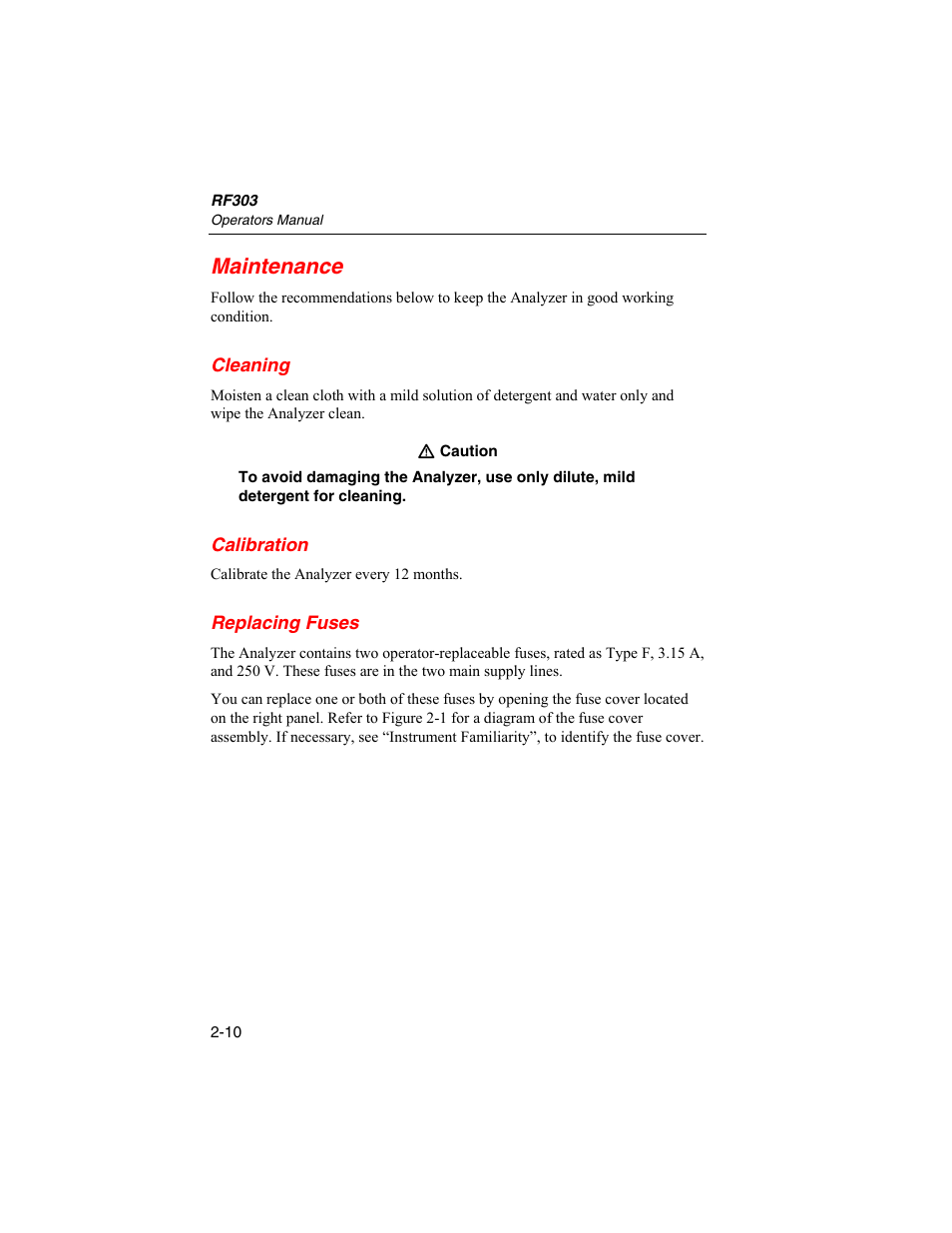 Maintenance, Cleaning, Calibration | Replacing fuses | Fluke Biomedical RF303 User Manual | Page 34 / 70