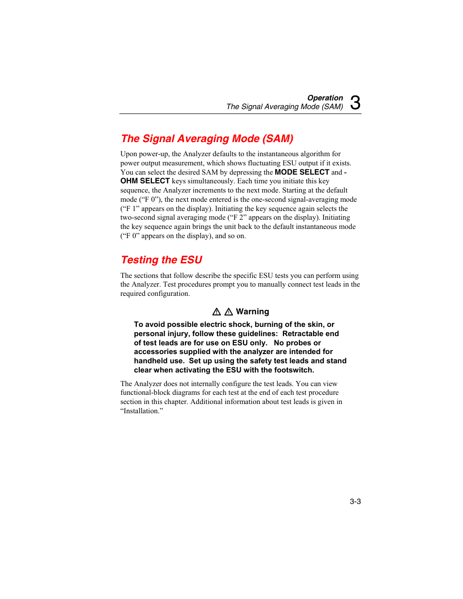 The signal averaging mode (sam), Testing the esu | Fluke Biomedical RF303 User Manual | Page 39 / 70
