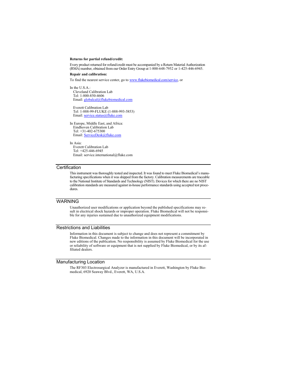 Fluke Biomedical RF303 User Manual | Page 4 / 70