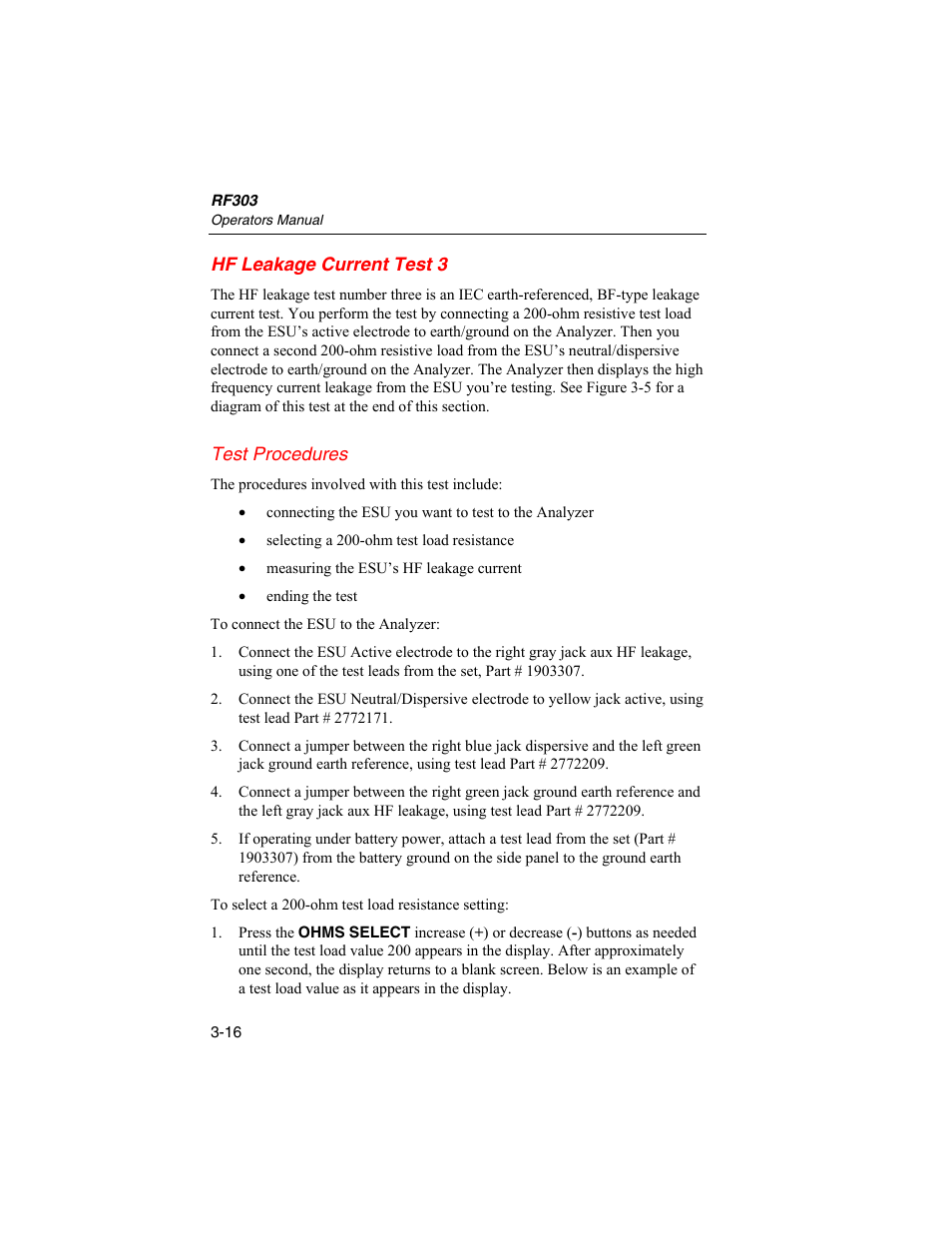 Hf leakage current test 3 | Fluke Biomedical RF303 User Manual | Page 52 / 70