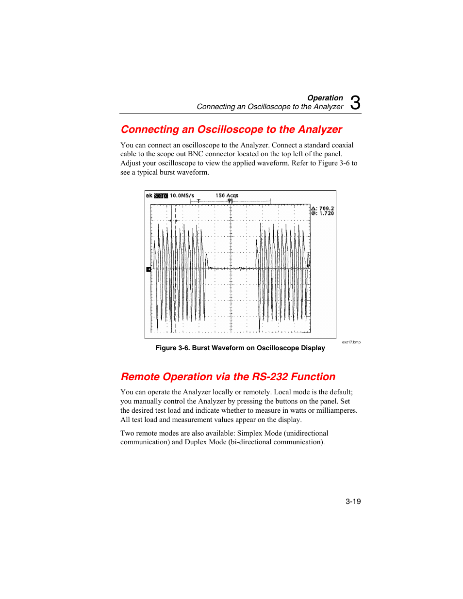 Connecting an oscilloscope to the analyzer, Remote operation via the rs-232 function | Fluke Biomedical RF303 User Manual | Page 55 / 70