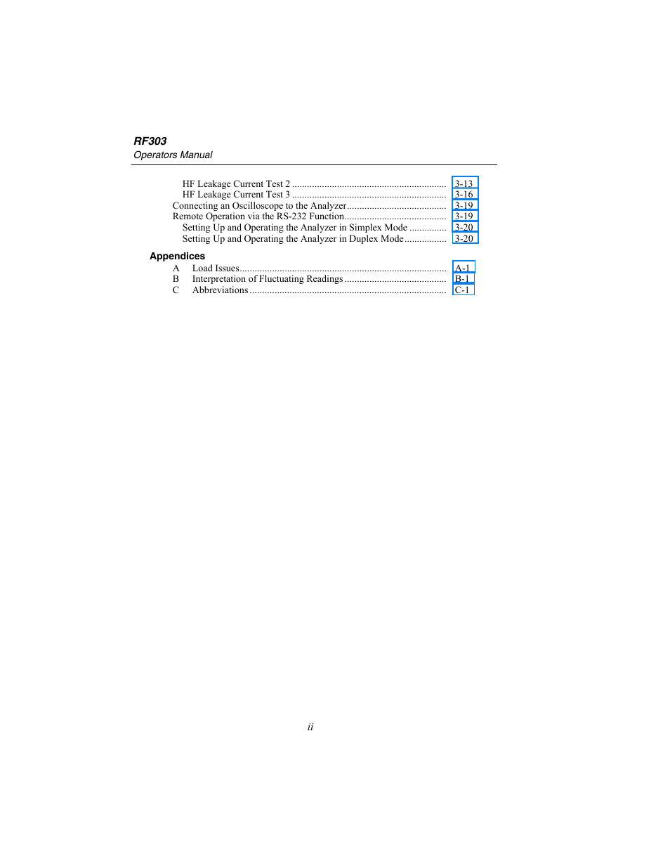 Fluke Biomedical RF303 User Manual | Page 6 / 70