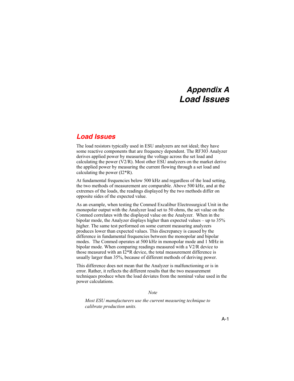 A. load issues, Load issues, Appendix a | Fluke Biomedical RF303 User Manual | Page 65 / 70