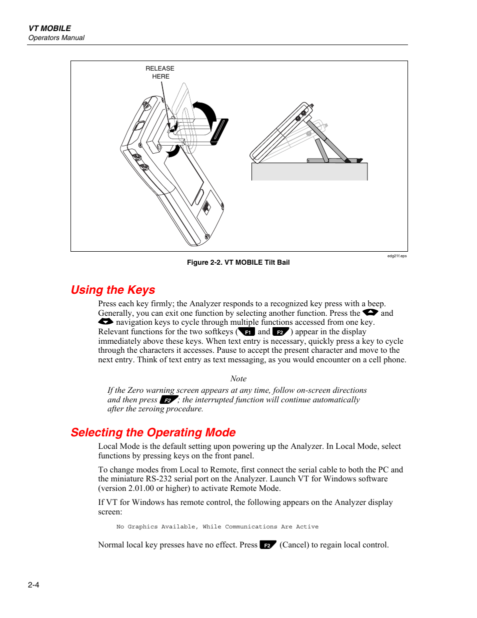 Using the keys, Selecting the operating mode | Fluke Biomedical VT Mobile User Manual | Page 18 / 104