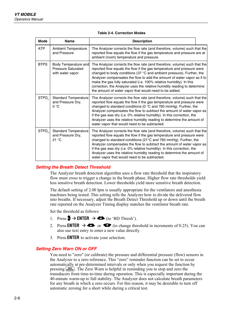 Setting the breath detect threshold, Setting zero warn on or off | Fluke Biomedical VT Mobile User Manual | Page 20 / 104
