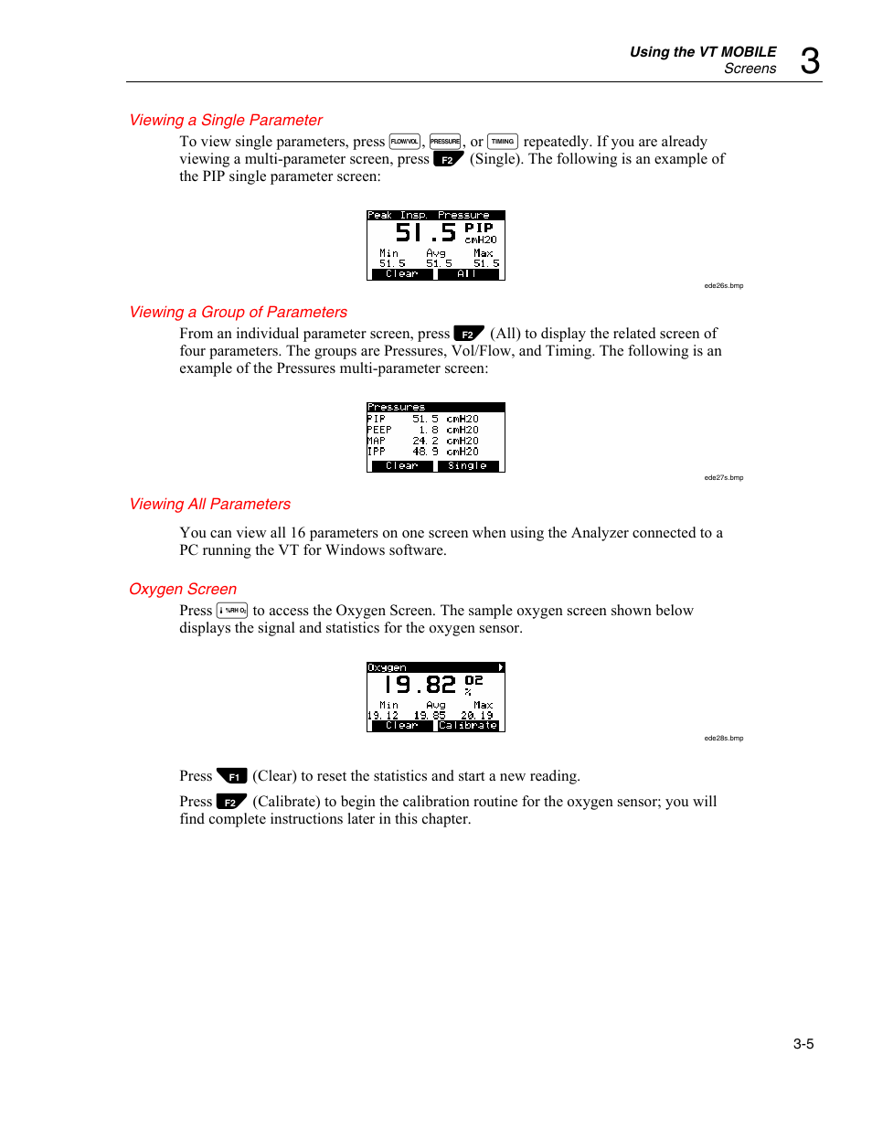 Viewing a single parameter, Viewing a group of parameters, Viewing all parameters | Oxygen screen | Fluke Biomedical VT Mobile User Manual | Page 29 / 104