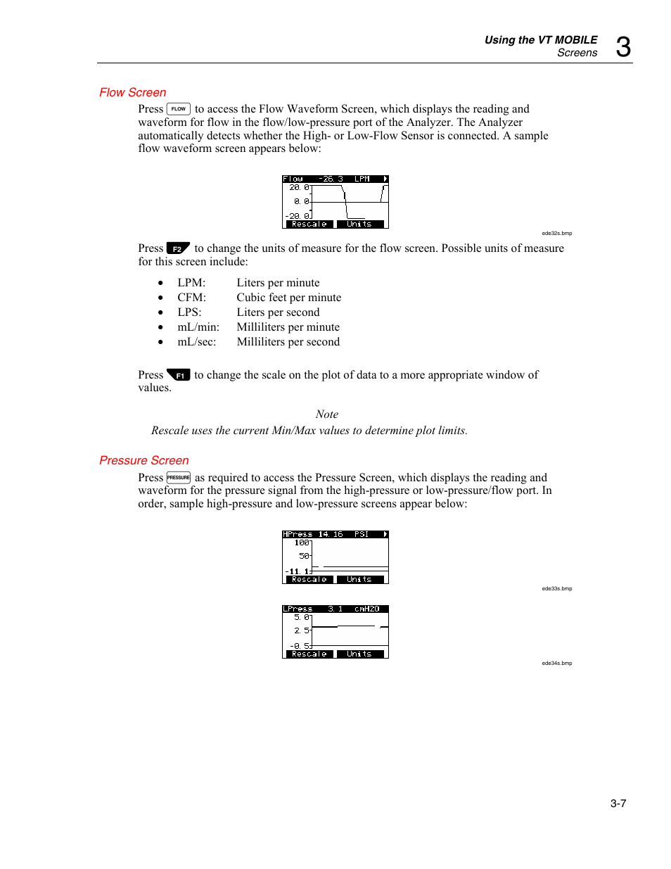 Flow screen, Pressure screen | Fluke Biomedical VT Mobile User Manual | Page 31 / 104