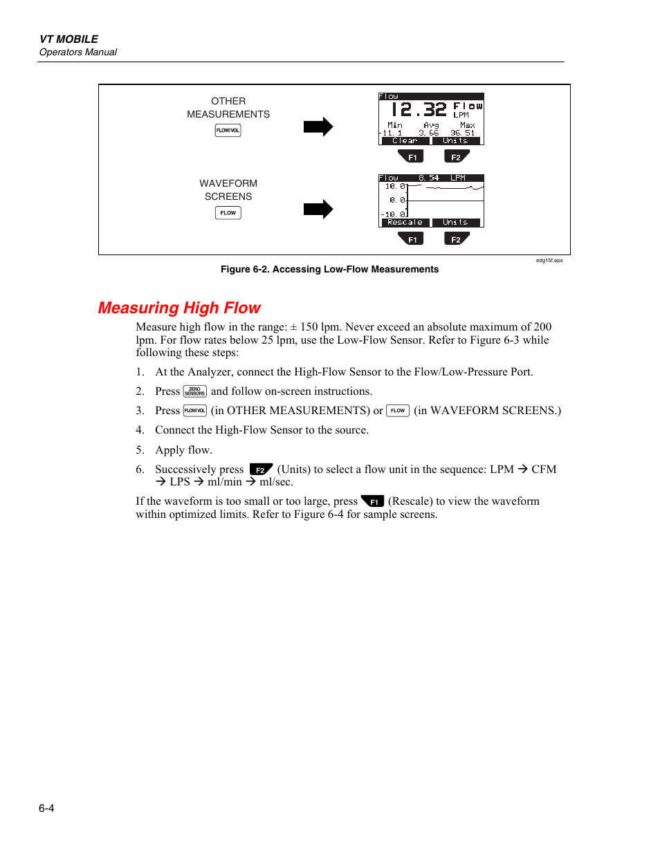 Measuring high flow | Fluke Biomedical VT Mobile User Manual | Page 58 / 104