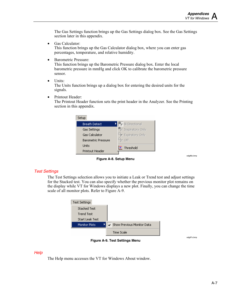 Test settings, Help | Fluke Biomedical VT Mobile User Manual | Page 73 / 104