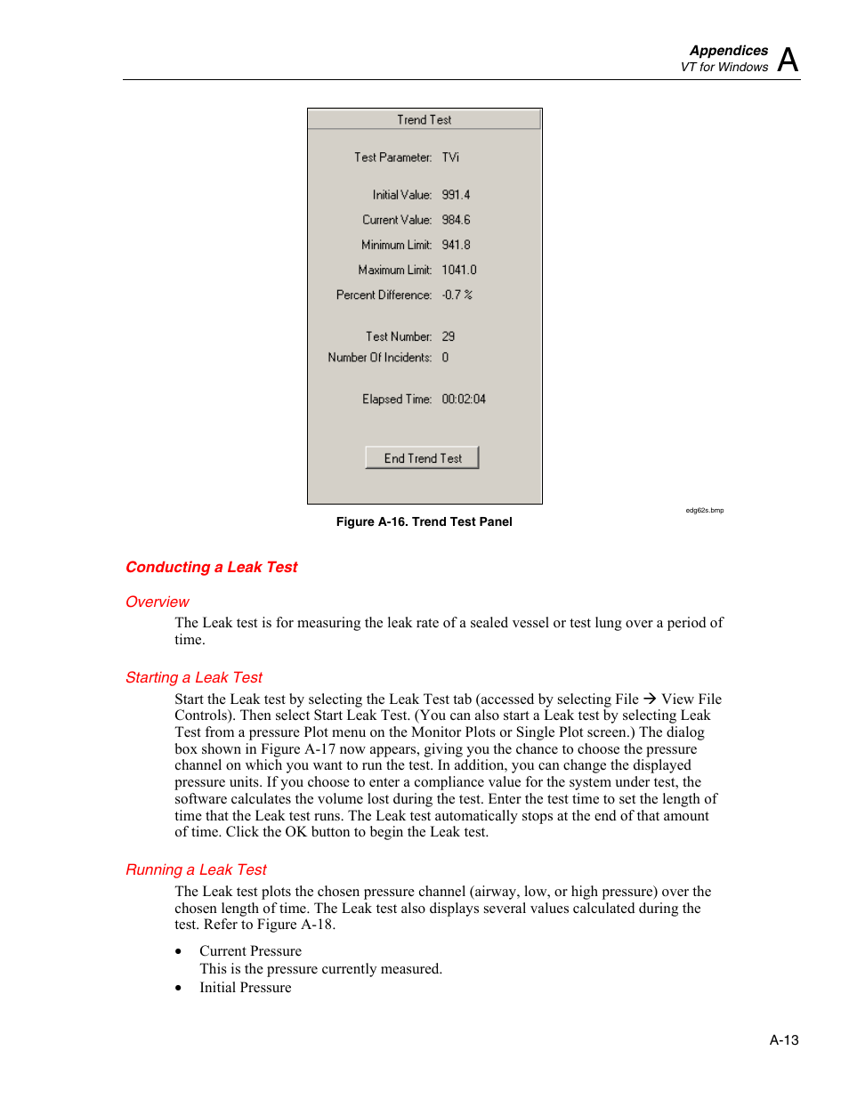 Conducting a leak test, Overview, Starting a leak test | Running a leak test | Fluke Biomedical VT Mobile User Manual | Page 79 / 104