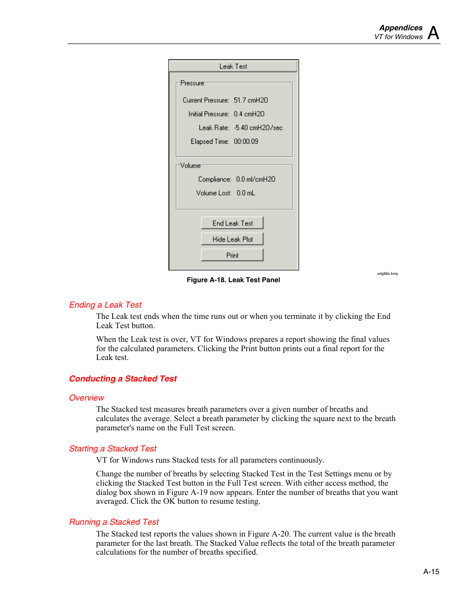 Ending a leak test, Conducting a stacked test, Overview | Starting a stacked test, Running a stacked test | Fluke Biomedical VT Mobile User Manual | Page 81 / 104