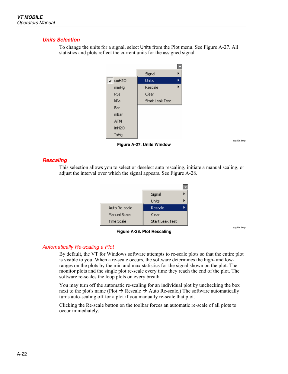 Units selection, Rescaling, Automatically re-scaling a plot | Fluke Biomedical VT Mobile User Manual | Page 88 / 104