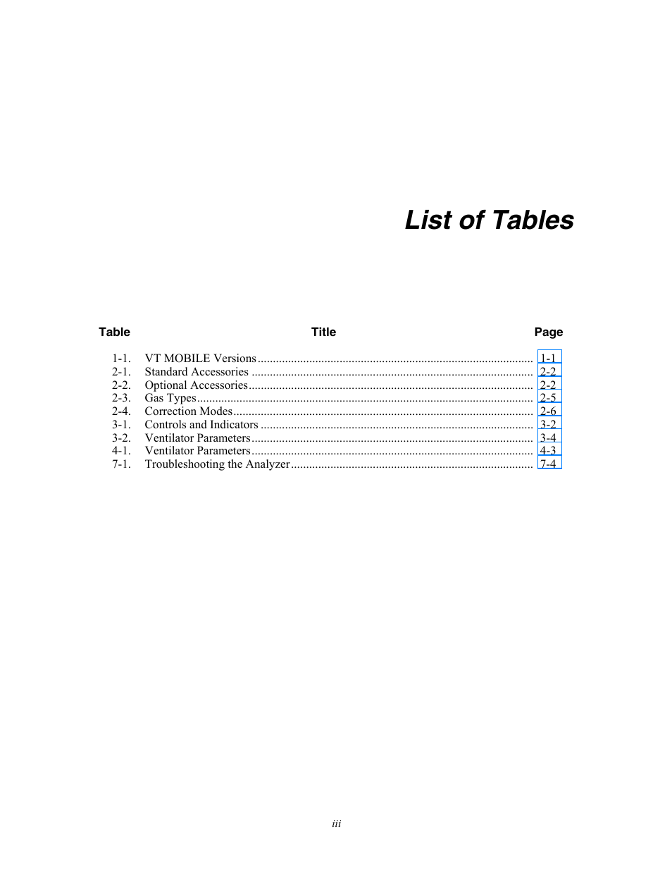 List of tables | Fluke Biomedical VT Mobile User Manual | Page 9 / 104