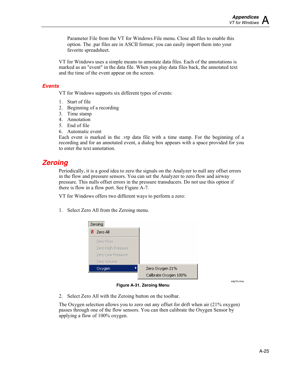 Events, Zeroing | Fluke Biomedical VT Mobile User Manual | Page 91 / 104