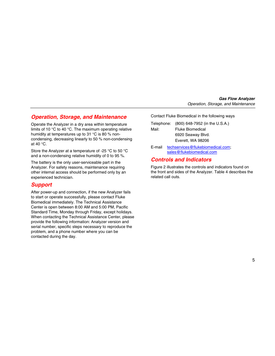 Operation, storage, and maintenance, Support, Controls and indicators | Fluke Biomedical VT Mobile Getting Started User Manual | Page 15 / 44